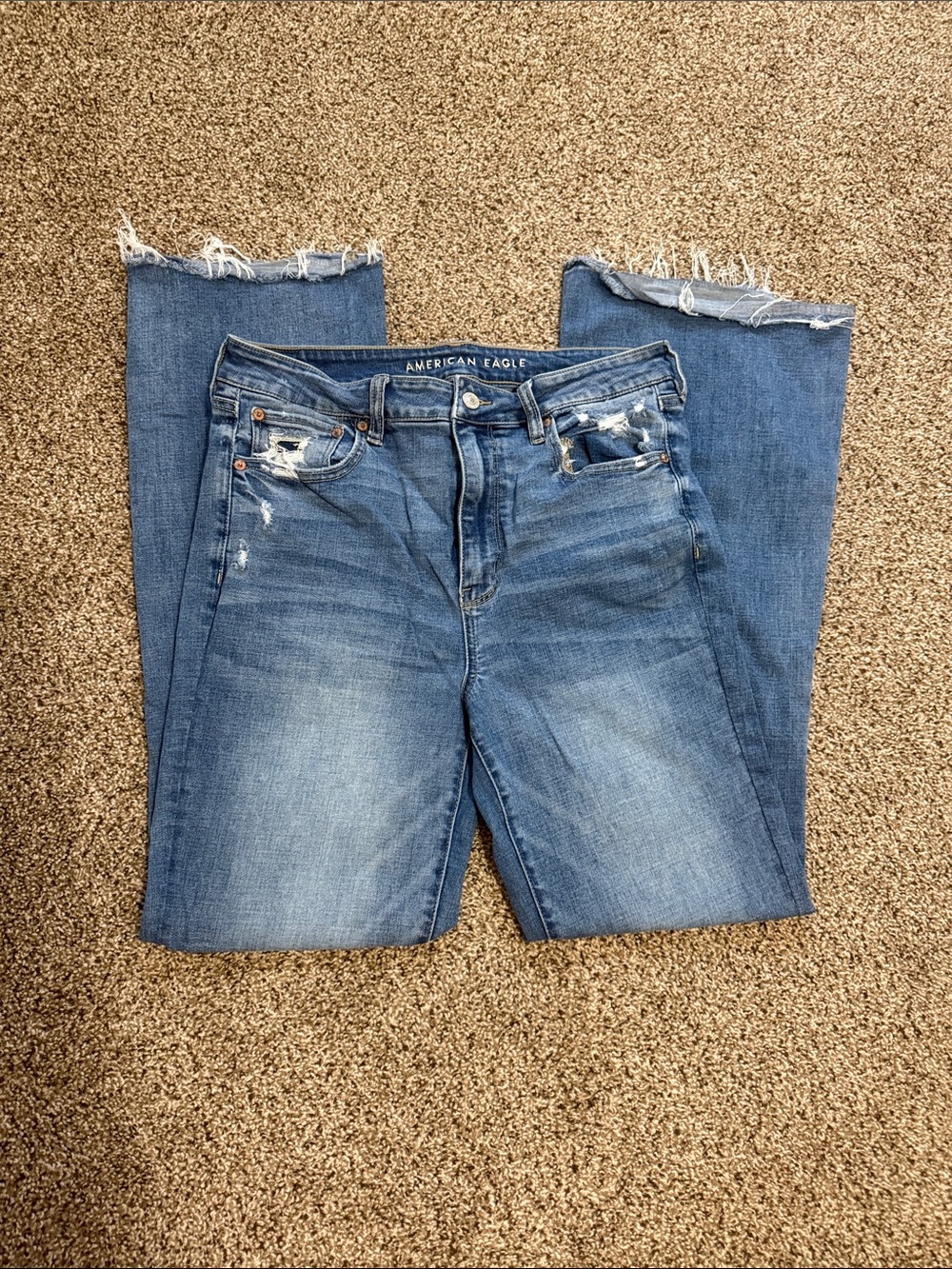 American Eagle Outfitters Women's Medium Blue Distressed Straight Leg Jeans